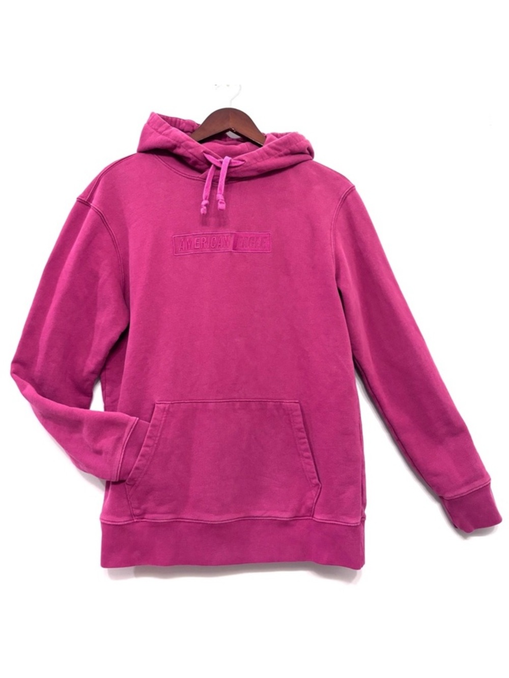 American Eagle Hoodie Raspberry Pink Pullover Logo Drawstring Preppy Women’s S